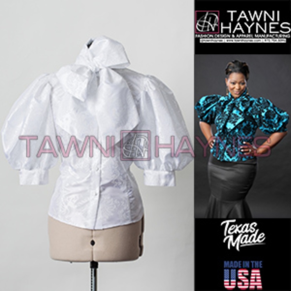 Taffeta Damask Bow Blouse White & White